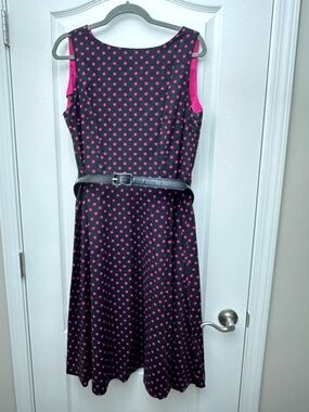 Danny & Nicole Black Midi Dress with Pink Polka Dots